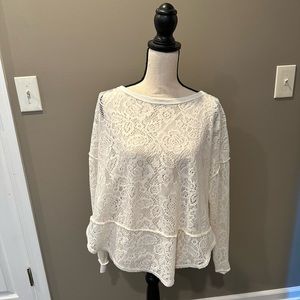Free People lace oversized long sleeve top. NWOT. Beautiful stitching.